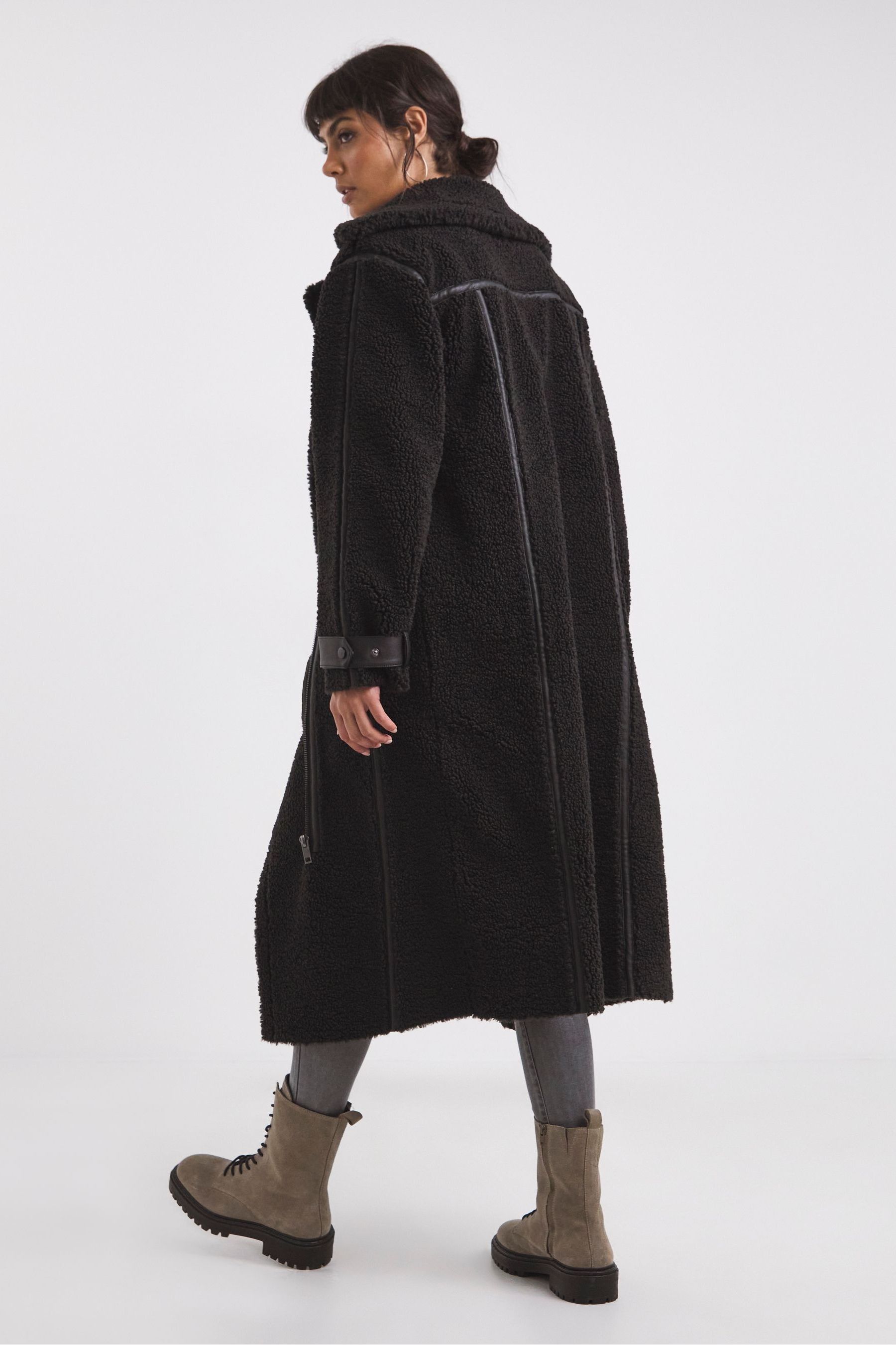 Black longline teddy coat top