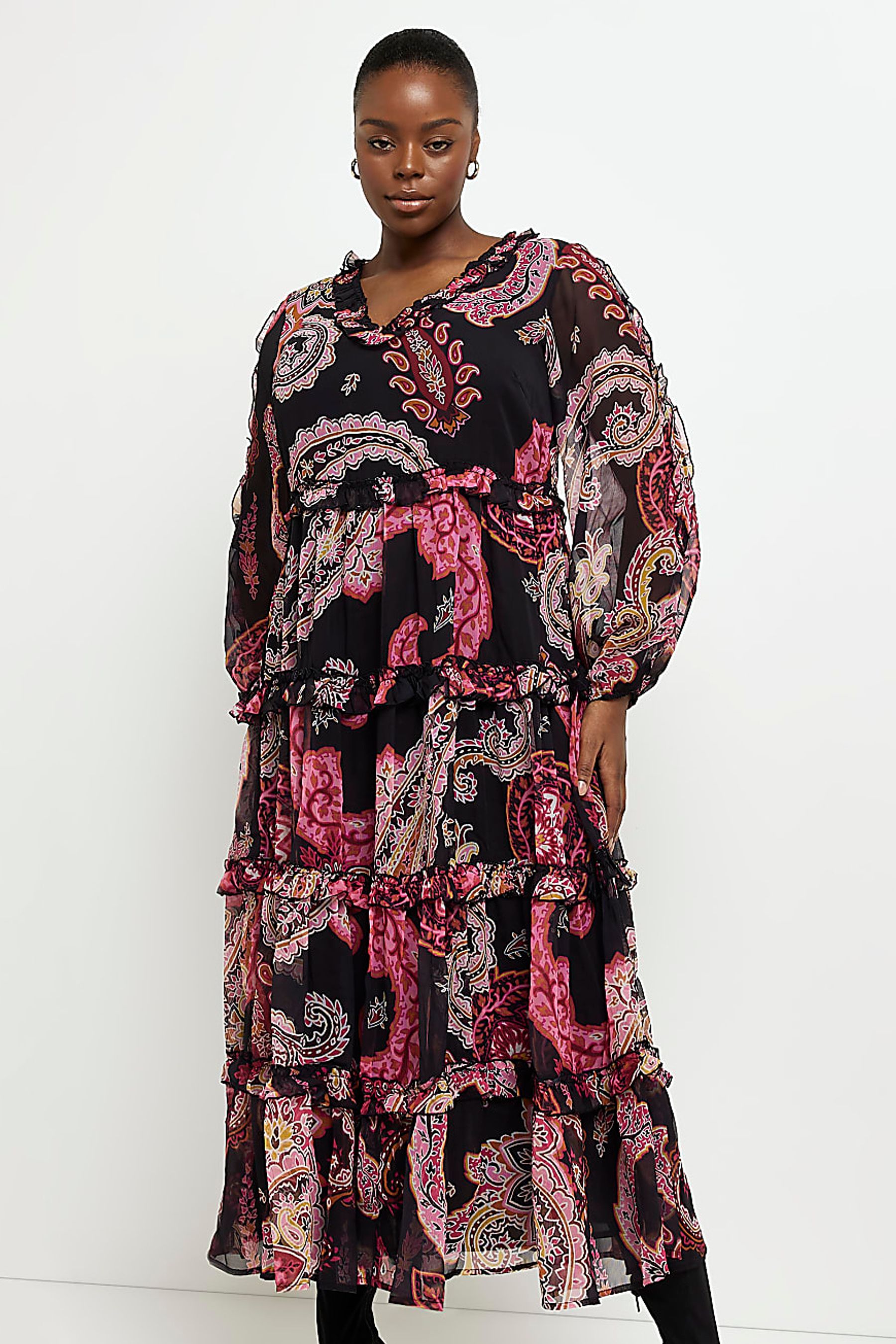 Long sleeve ruffle midi dress outlet