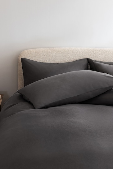 Charcoal Grey Soft Touch Brushed Plain Duvet Cover & Pillowcase Set