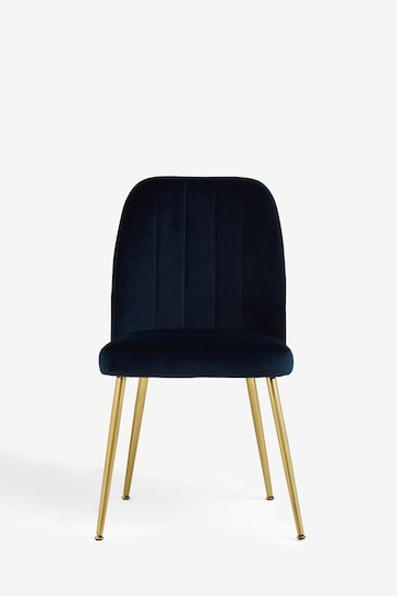Set of 2 Soft Velvet Navy Blue Brushed Gold Leg Stella Non Arm Dining Chairs