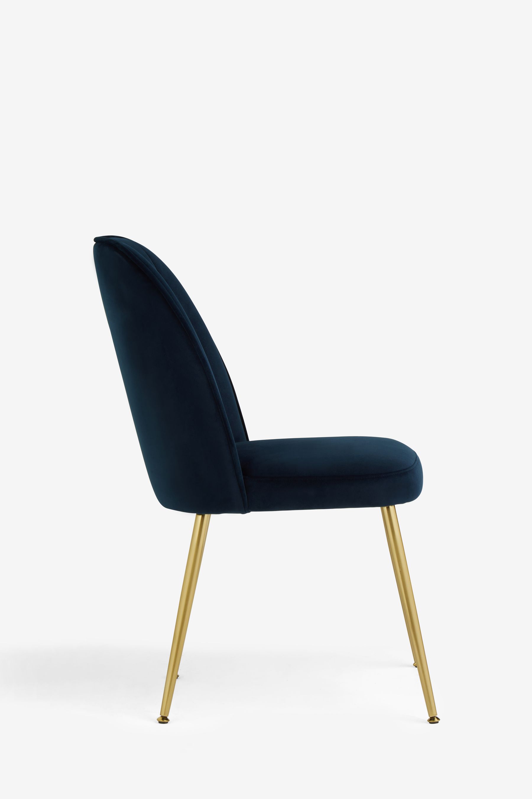 Set of 2 Soft Velvet Navy Blue Brushed Gold Leg Stella Non Arm Dining Chairs