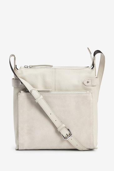 Bone Cream Leather Pocket Messenger Bag