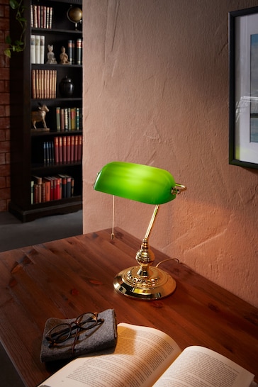 Buy Eglo Green/Brass Banker 1 Light Glass Table Lamp from the Next