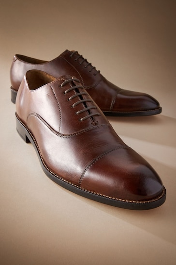 Tan Brown Signature Leather Sole Oxford Toe Cap Shoes