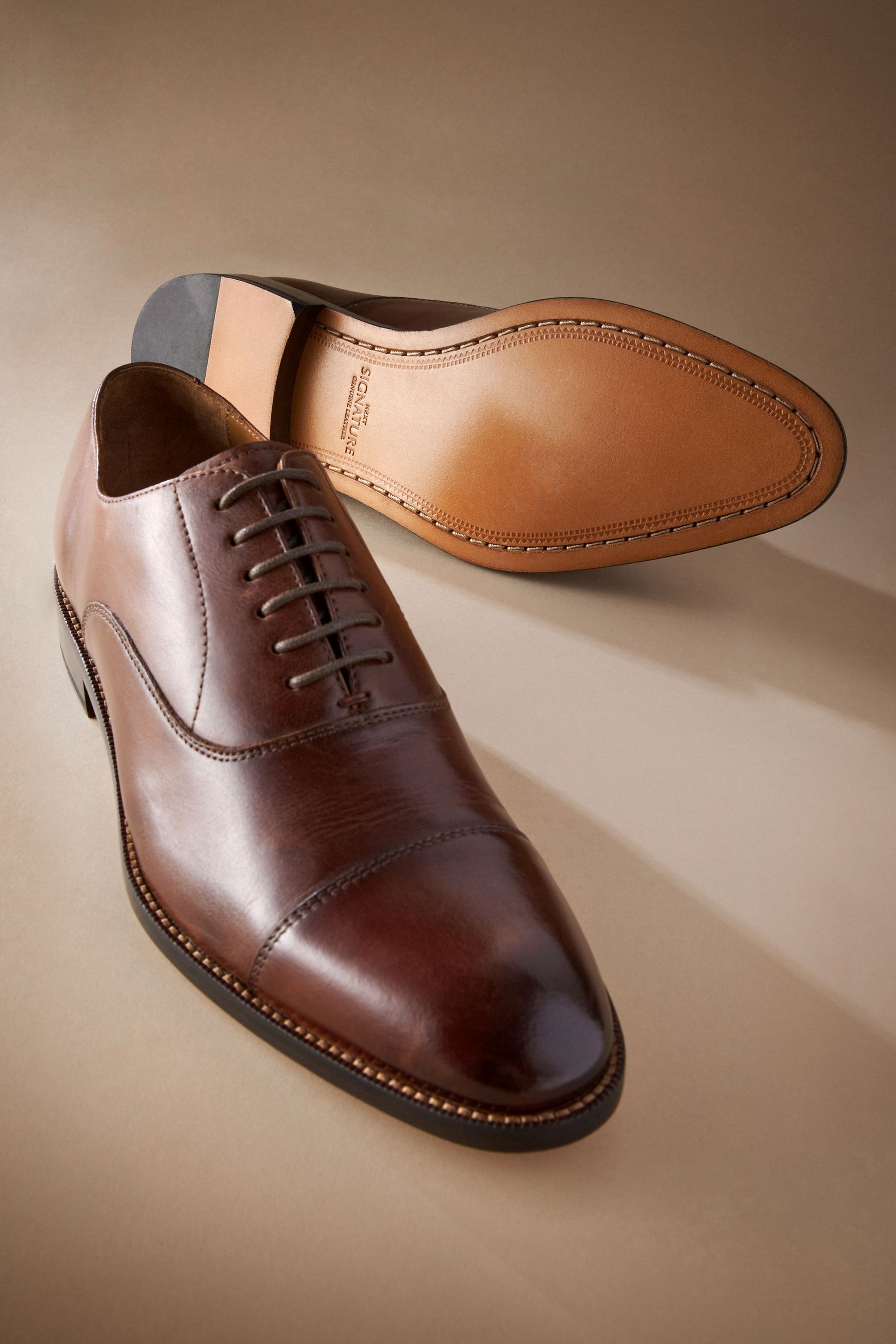 Tan Brown Signature Leather Sole Oxford Toe Cap Shoes
