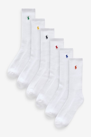 Polo Ralph Lauren White Colour Logo Cotton Crew Socks 6 Pack