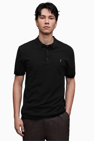 AllSaints Black Mode Merino Polo Shirt