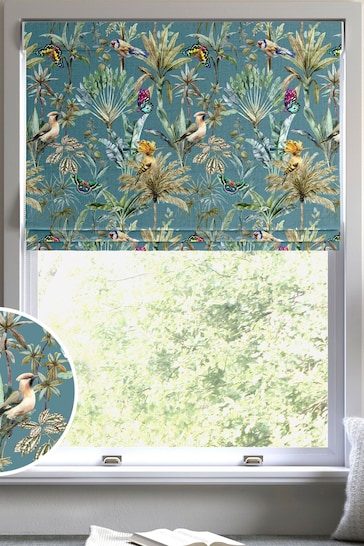 Teal Blue Tropical Scene Made to Measure Roman Blind