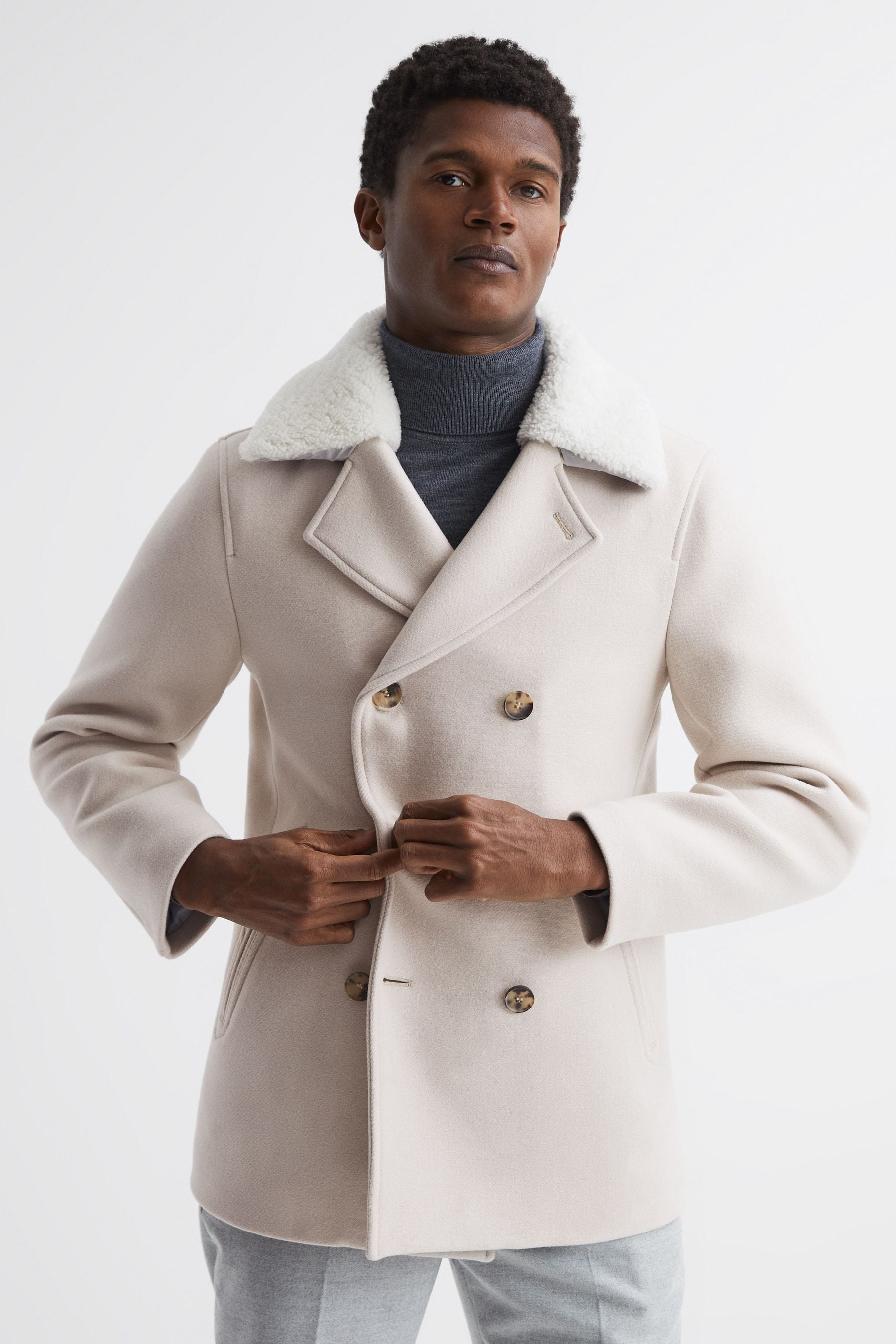 Mid length cheap pea coat mens
