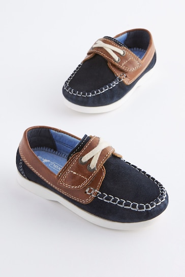 Tan/Navy Leather Boat Shoes