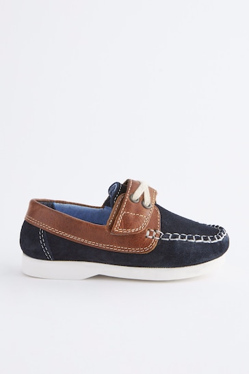 Tan/Navy Leather Boat Shoes