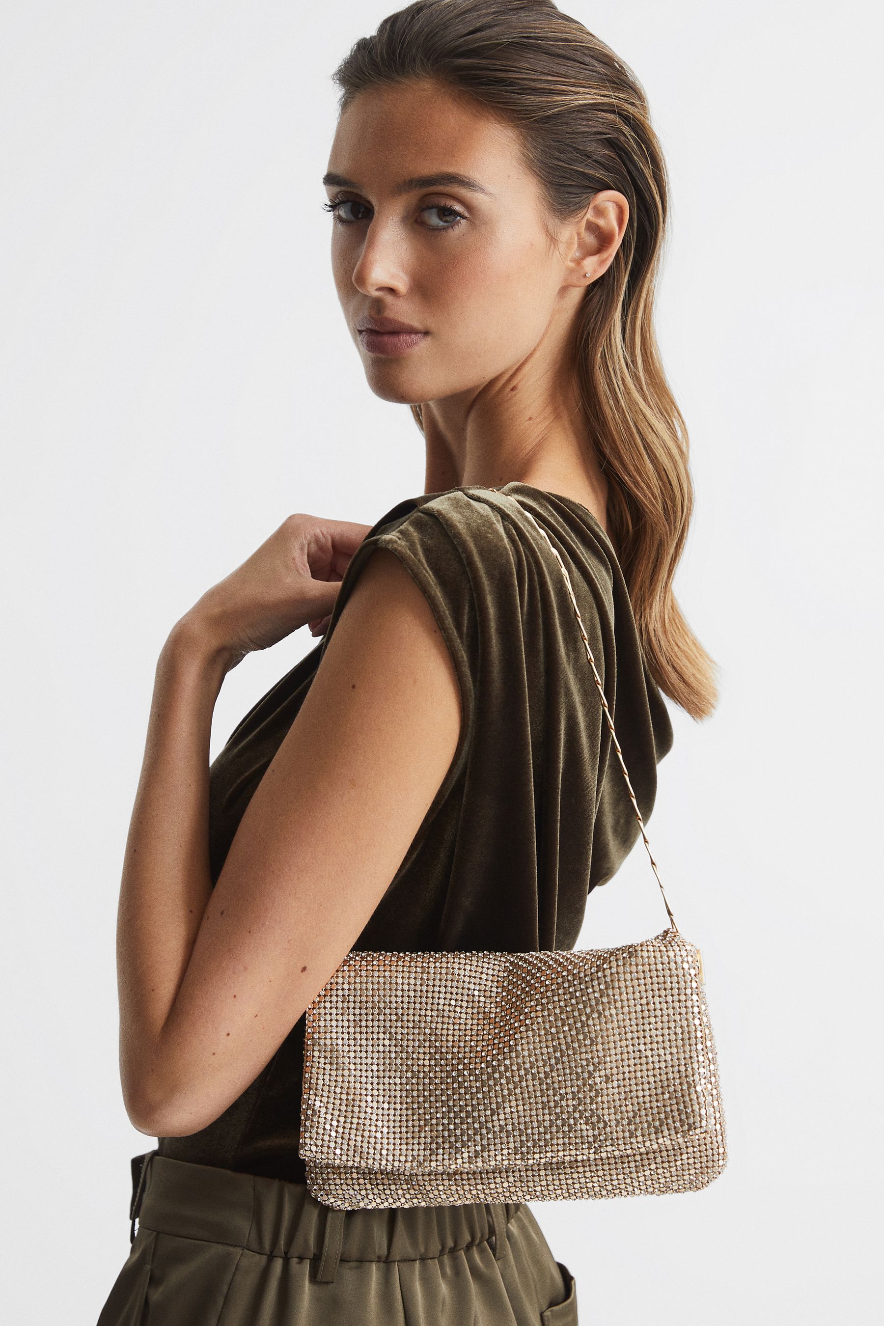 Buy Reiss Gold Charlotte Chainmail Clutch Bag from the Next UK