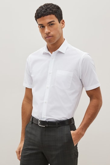 White Regular Fit Short Sleeve Easy Care Shirt