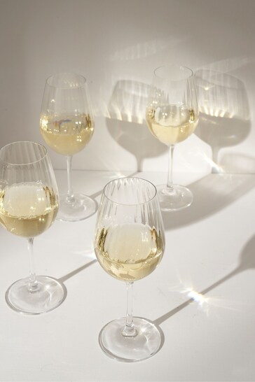 Truly Set of 4 Clear Fluted Crystal White Wine Glasses