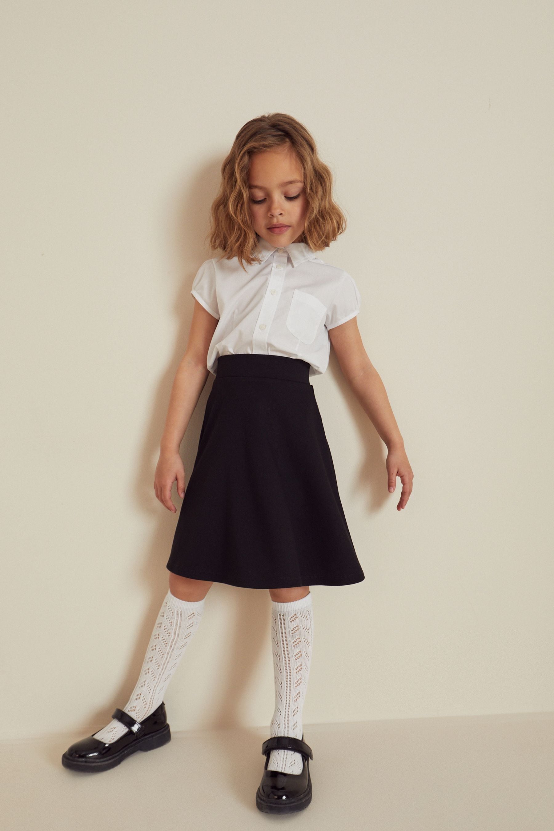 Black Longer Length Jersey Stretch Pull On School Skater Skirt 3 17yrs