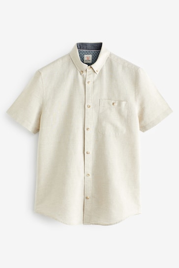 Stone Standard Collar Linen Blend Short Sleeve Shirt