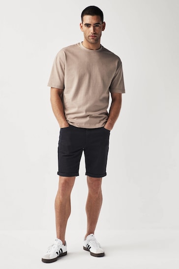 Black Slim Fit Stretch Denim Shorts