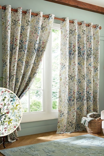 White Pointon Fields Lined  Eyelet Curtains