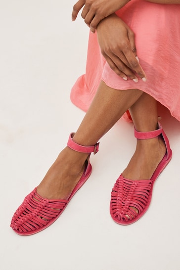 Pink Ankle Strap Huarache Sandals