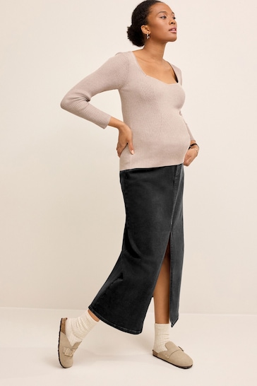 Black Denim Maternity Midaxi Skirt