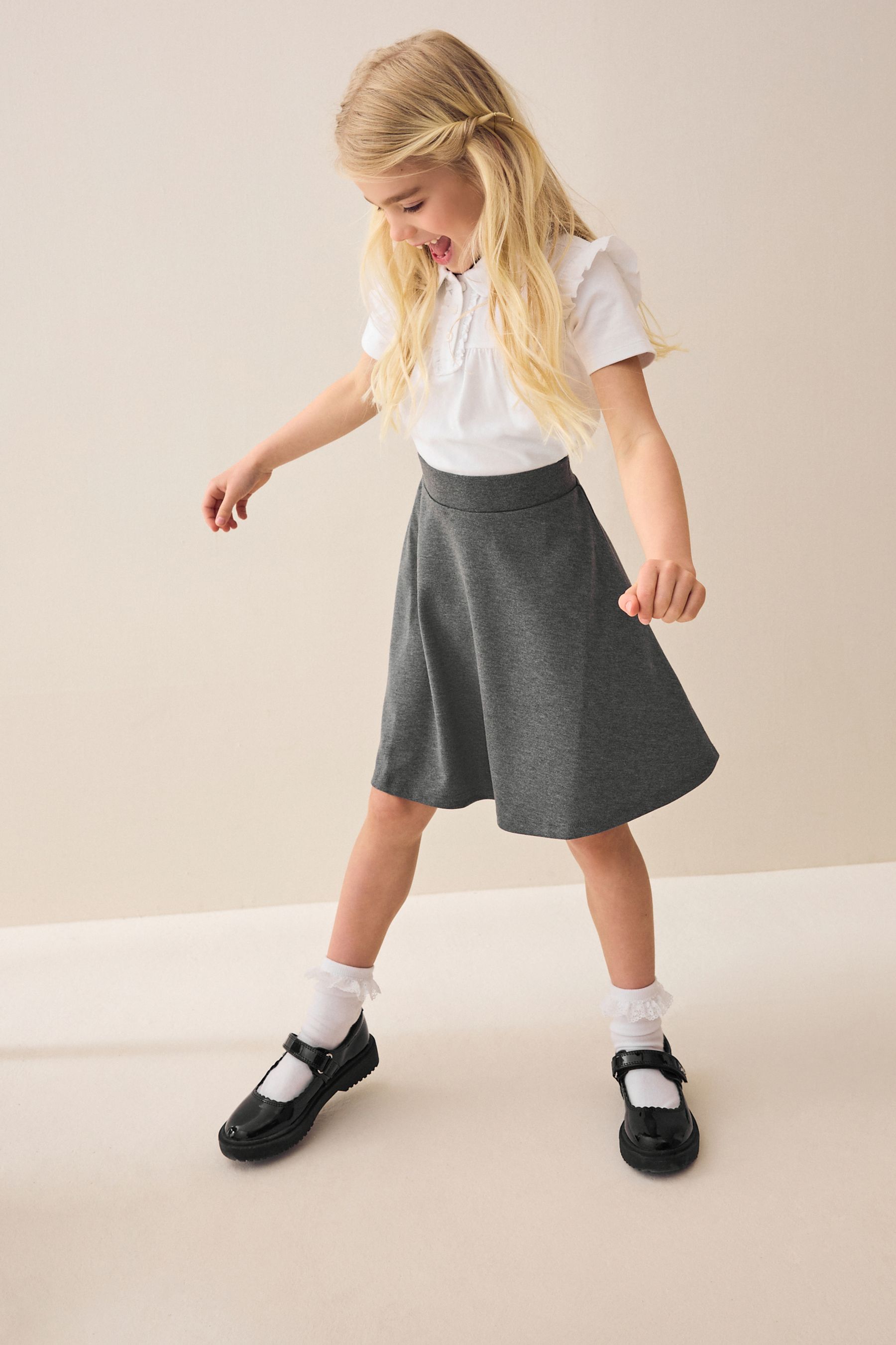 Buy Grey Longer Length Pull-On Jersey Stretch School Skater Skirt