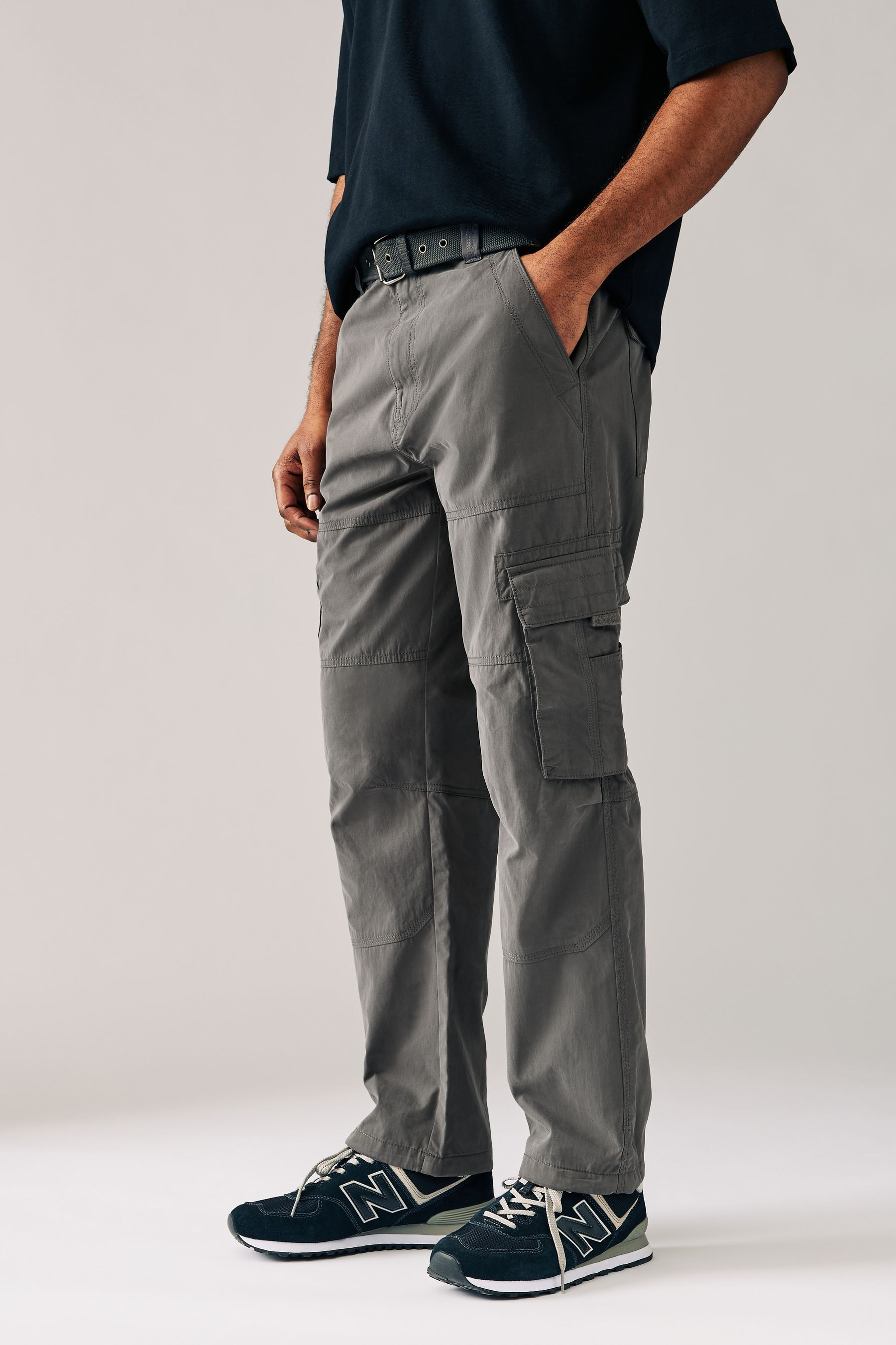 Charcoal Grey Relaxed Belted Tech Cargo Trousers