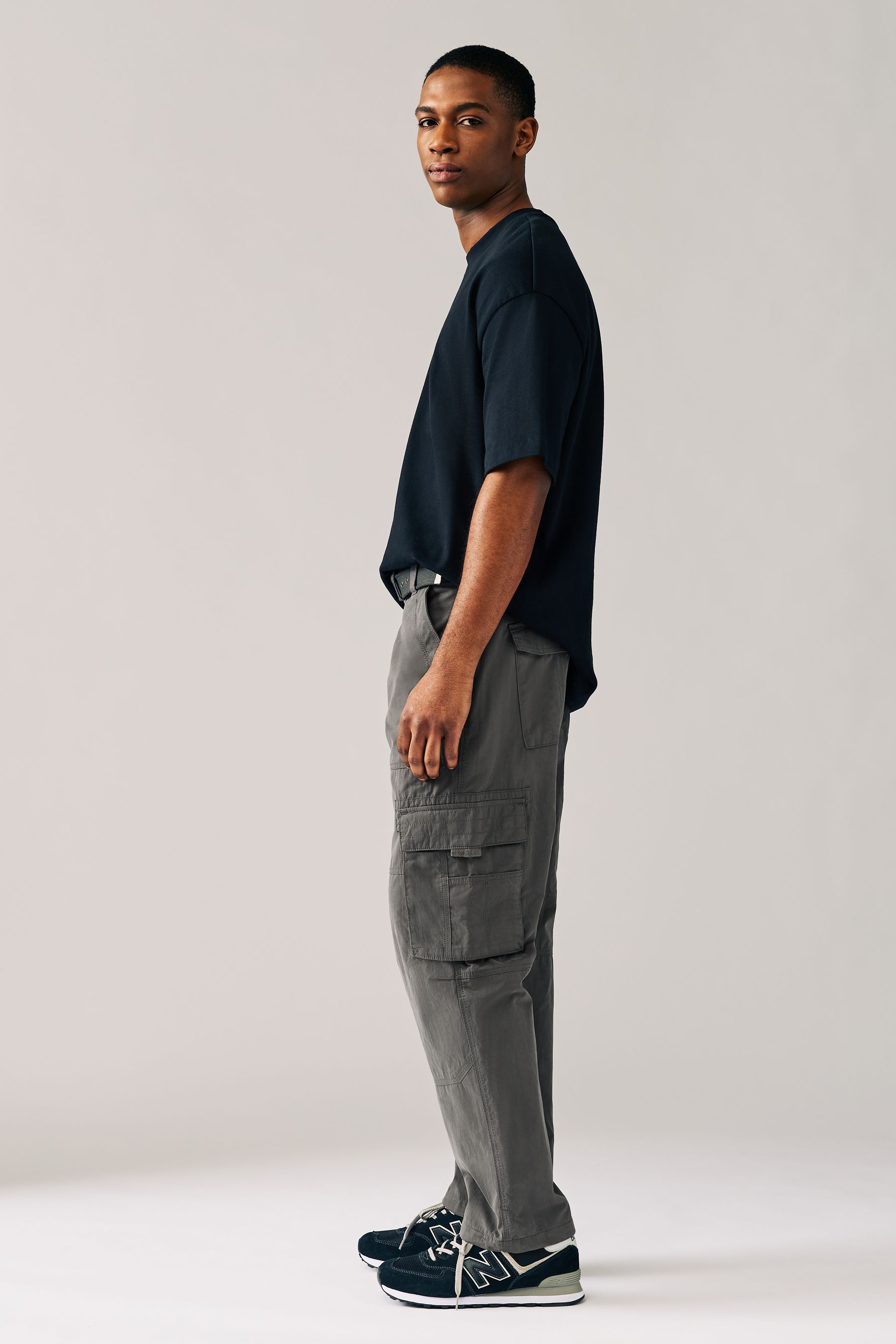Buy Charcoal Grey Relaxed Belted Tech Cargo Trousers from the Next