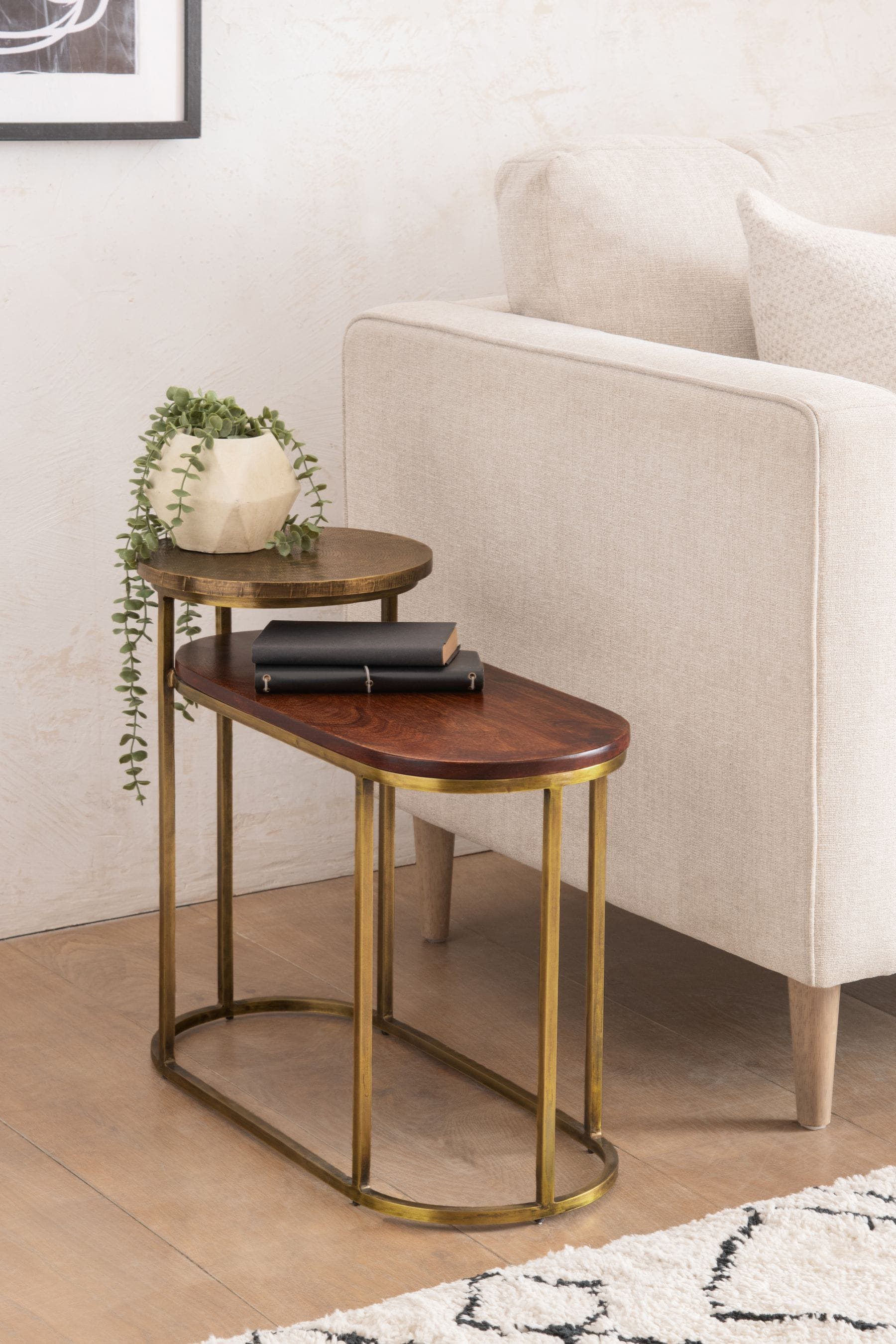 Wood and shop brass side table