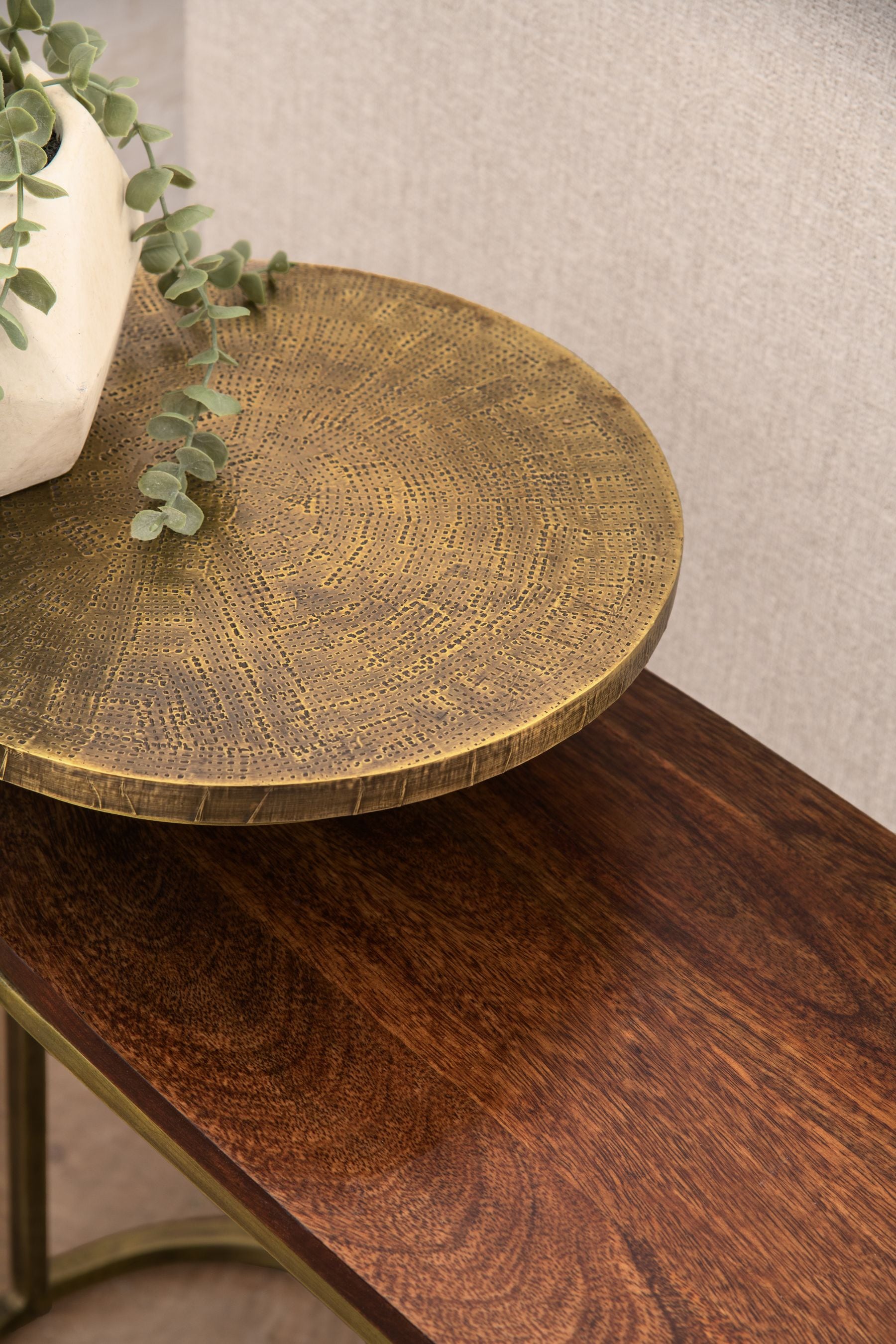 Brass Mango Wood Sofa Side Table