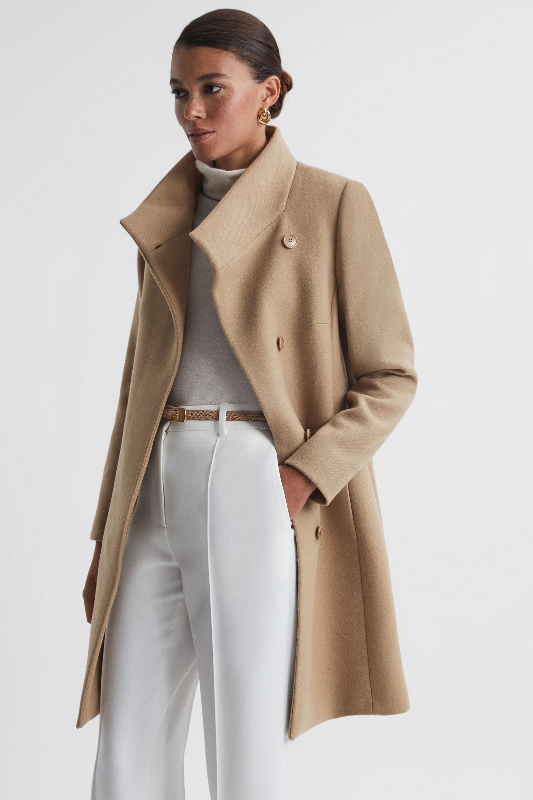 Buy Reiss Camel Mia Petite Wool Blend Mid Length Coat from the