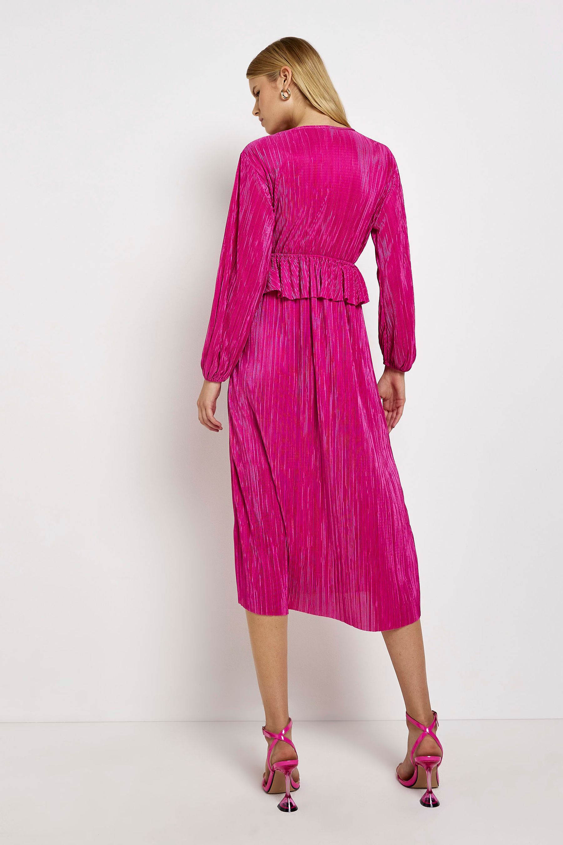 Buy River Island Pink V Neck Pliss Midi Dress from the Next UK