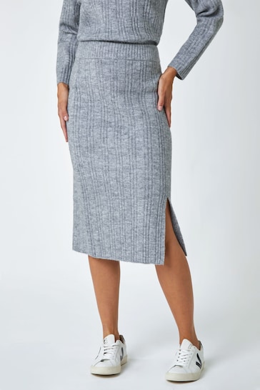 Roman Grey Rib Knit Stretch Pencil Skirt