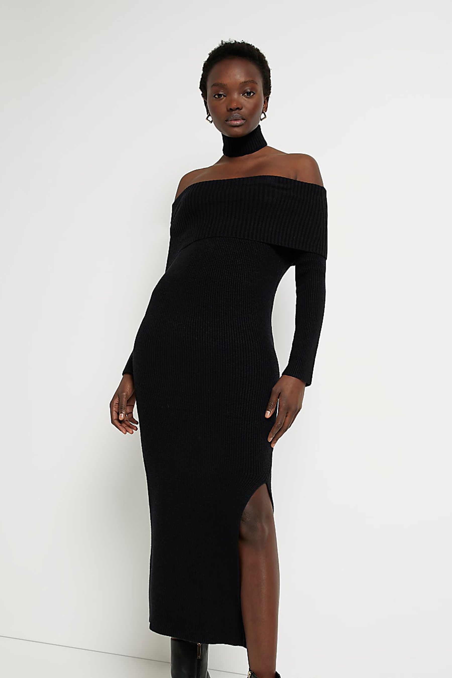 River island black bardot dress on sale