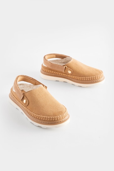 Tan Brown Borg Lined Clogs