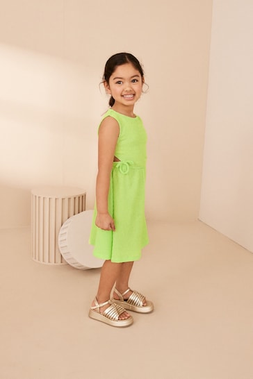 Bright Lime Green Textured Jersey Dress (3-16yrs)