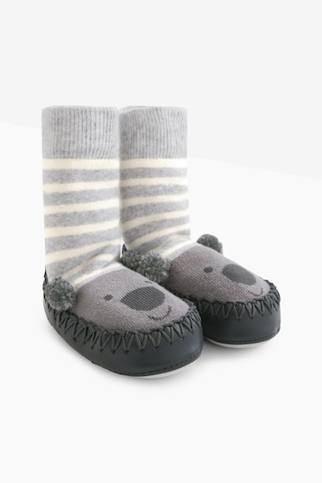 JoJo Maman Bébé Grey Boys' Koala Moccasin Slipper Socks