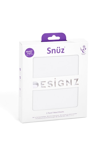 Snuz White 2 Pack Moses Basket Pram Fitted Sheets