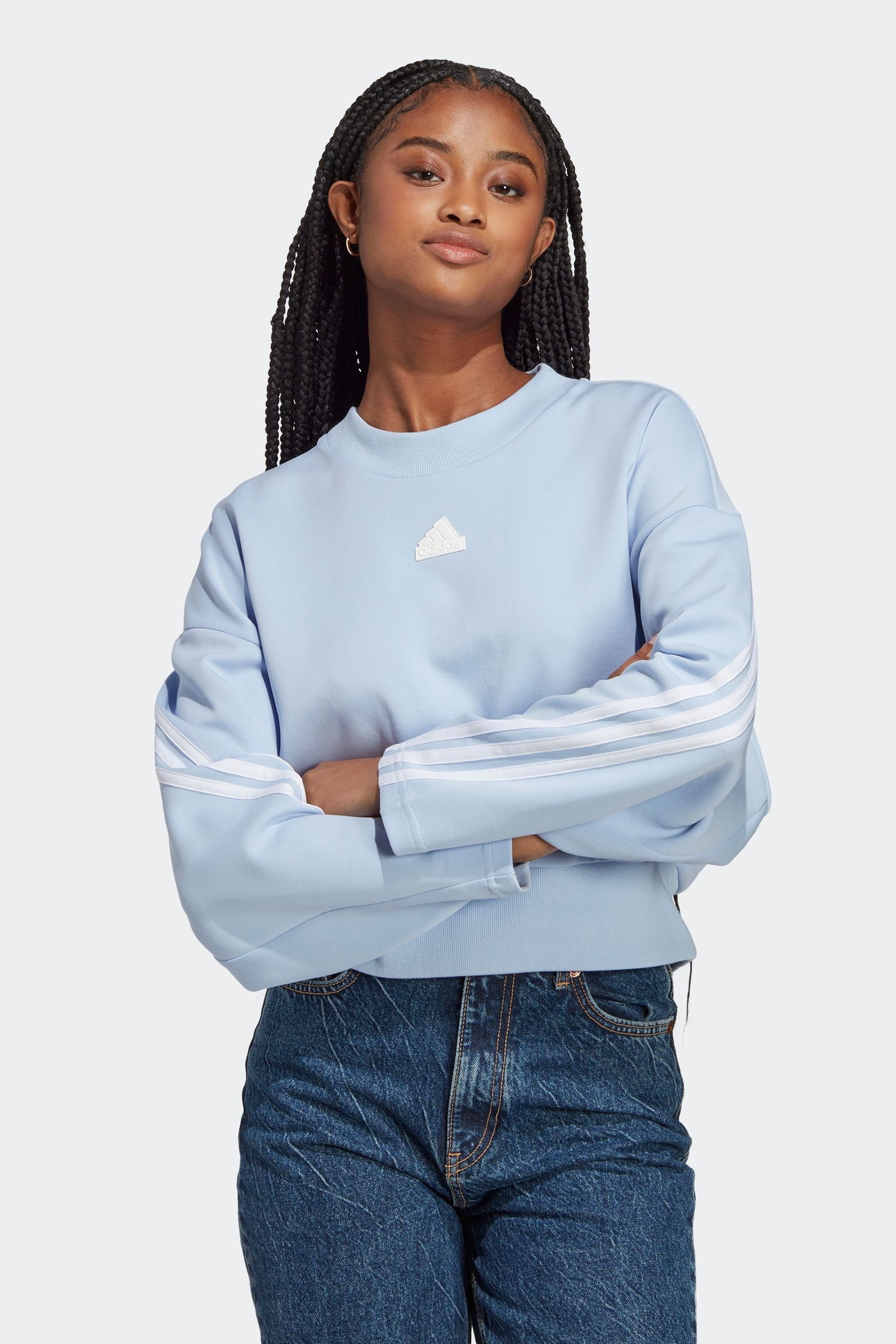 adidas Blue Womens FI 3 Stripe Crew Sweatshirt