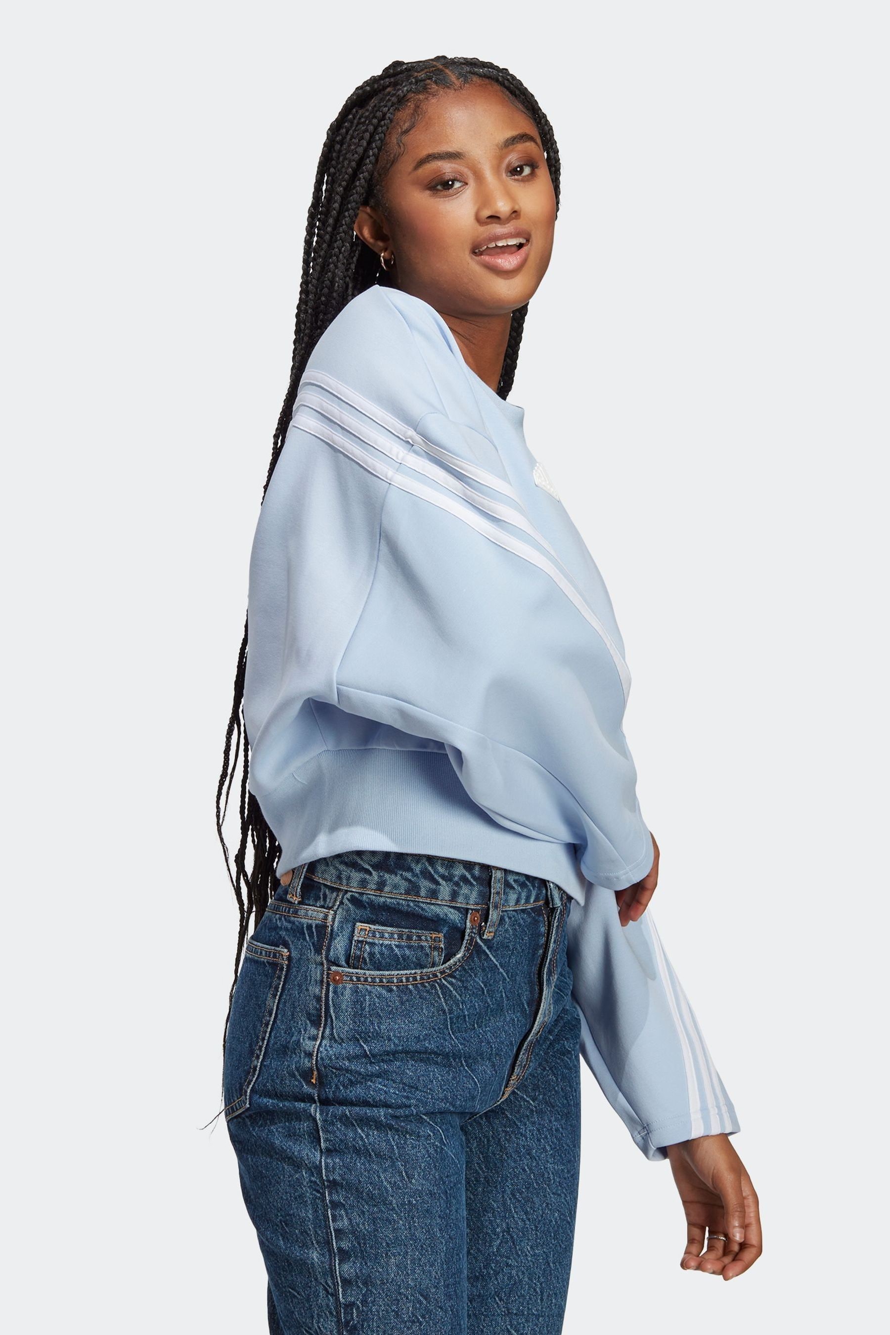 Buy adidas Blue Womens FI 3 Stripe Crew Sweatshirt from the Next