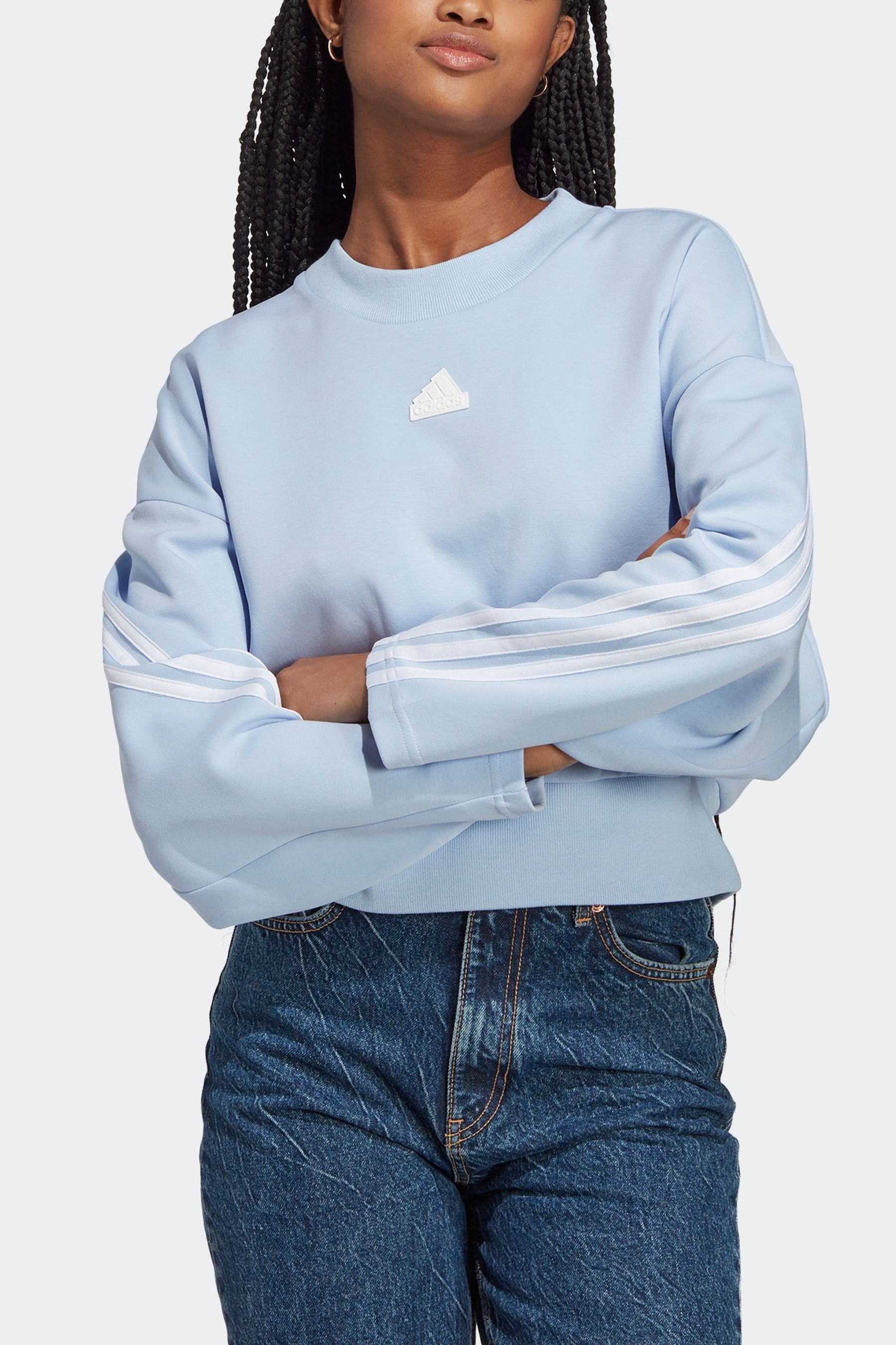 Buy adidas Blue Womens FI 3 Stripe Crew Sweatshirt from the Next UK online shop