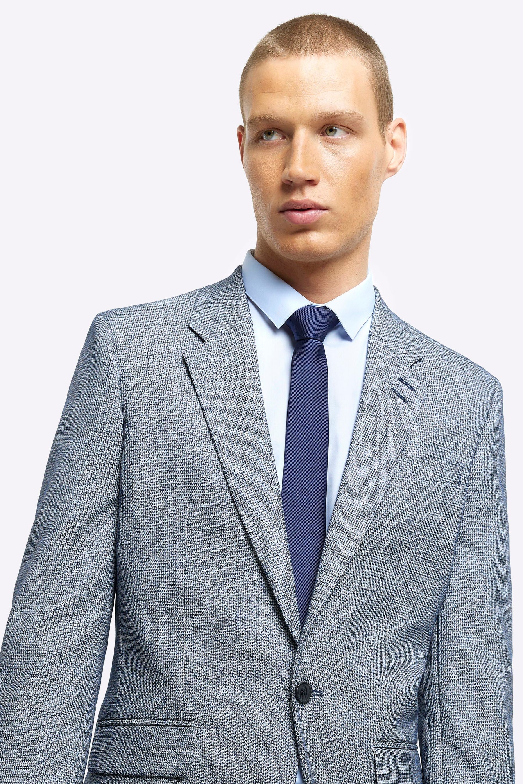 River Island Blue Houndstooth Suit Jacket