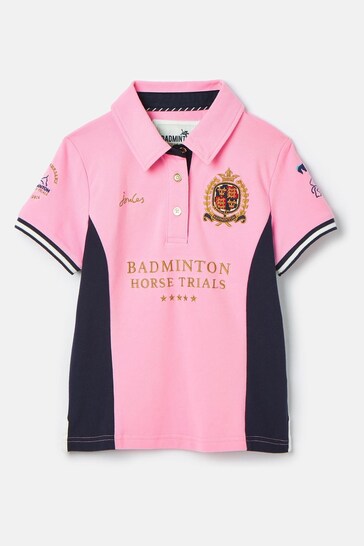 Joules Official Badminton Pink & Navy Girls' Polo Shirt