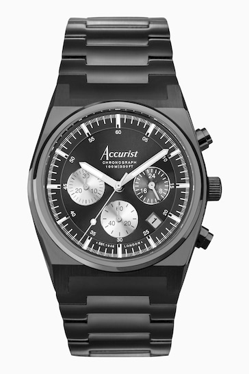 Accurist Origin Mens Black Stainless Steel Bracelet Chronograph Watch