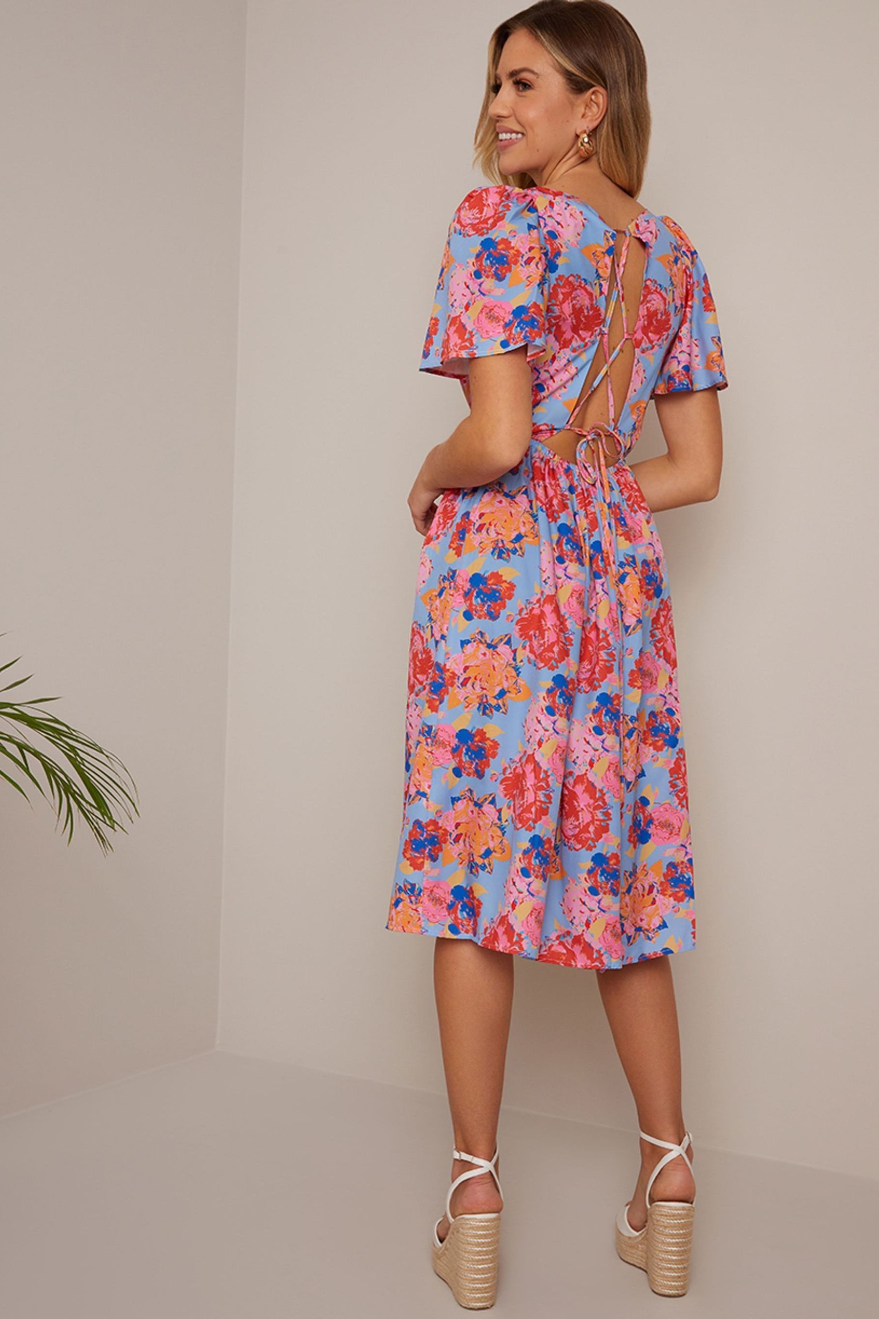 Buy Chi Chi London Blue Petite Square Neck Floral Midi Dress from