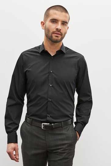 Black Regular Fit Easy Care Double Cuff Shirt
