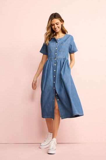 Buy Button Through Denim Midi Dress from the Next UK online shop