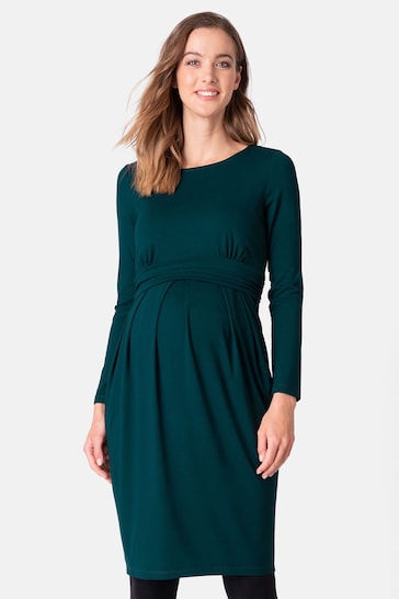 Seraphine Green Maternity And Nursing Pleat Detail Dress
