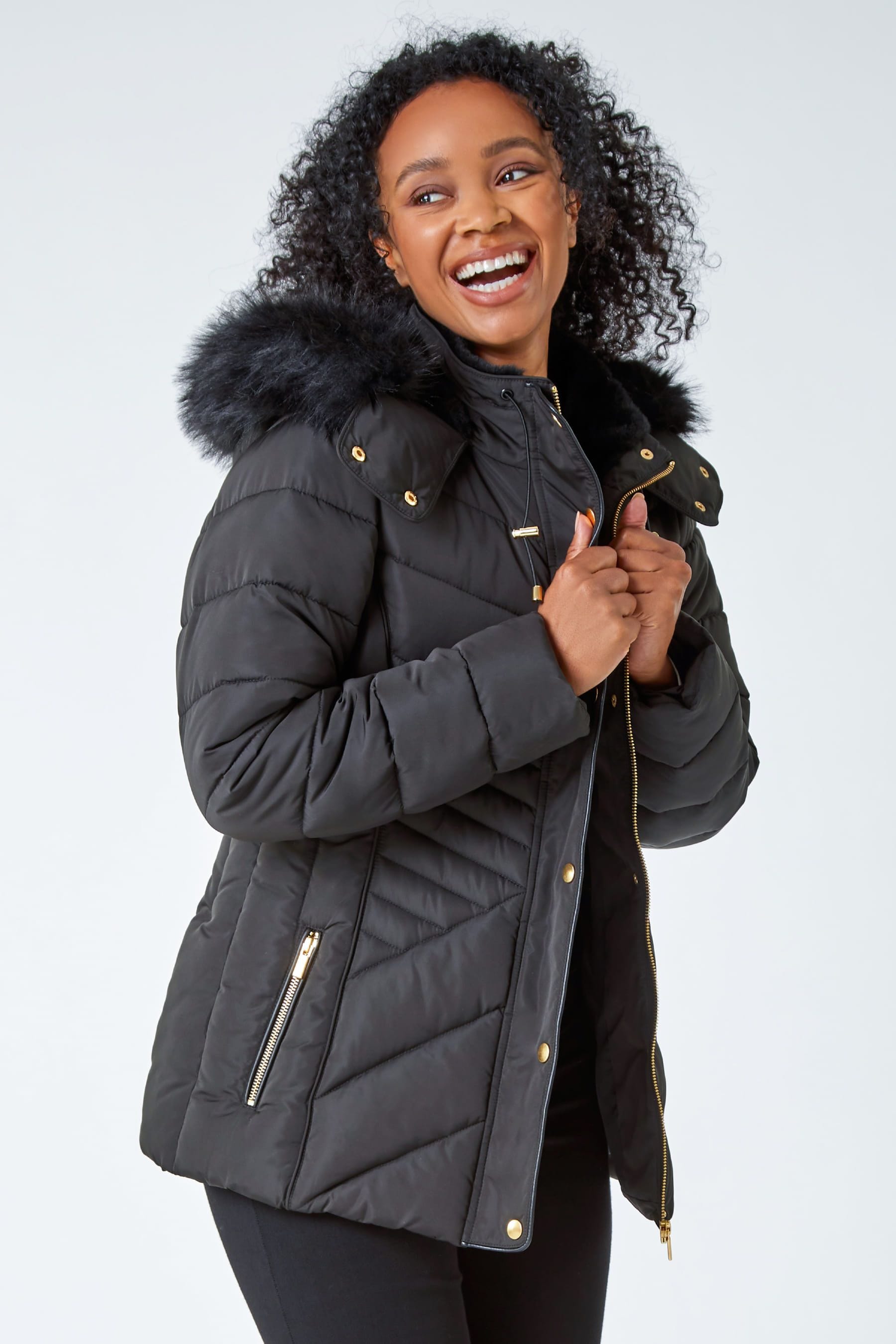 Black long jacket with fur hood 2025