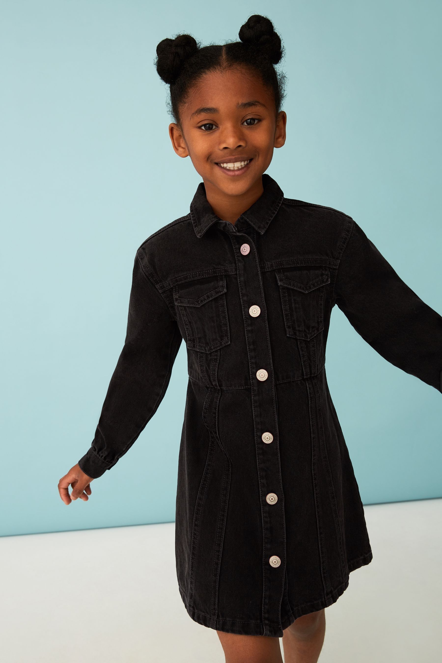 Girls black shop denim dress