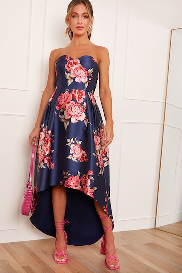 blue short-sleeve embroidered dress